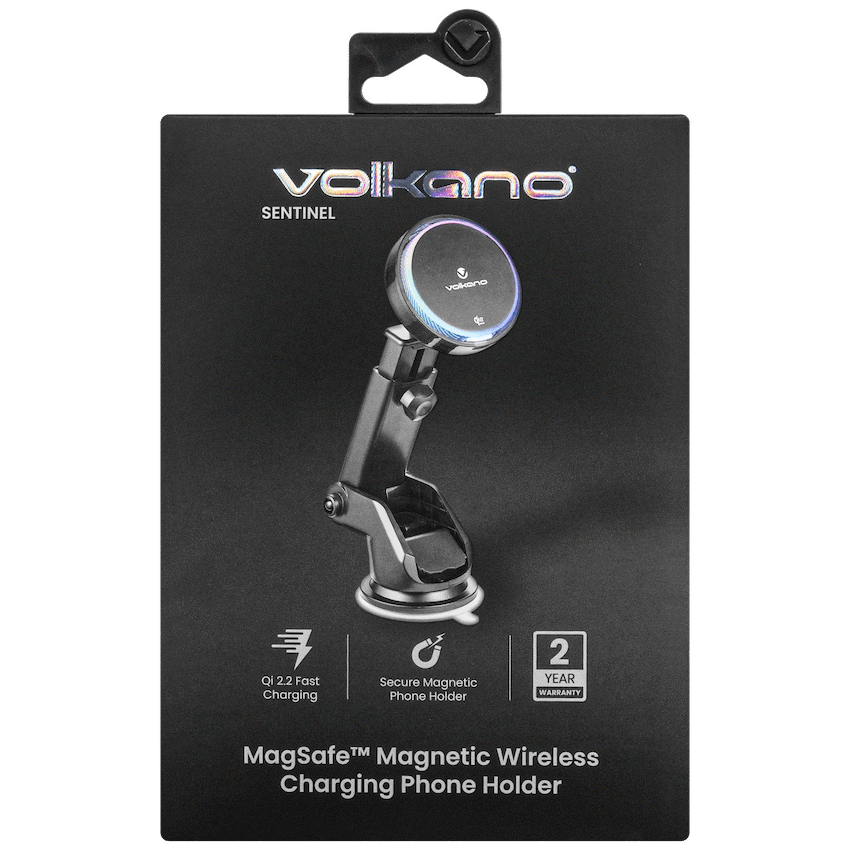 Volkano Sentinel Series Qi2.2 Magnetic Wireless Charging Car Dash Mount Phone Holder - Black