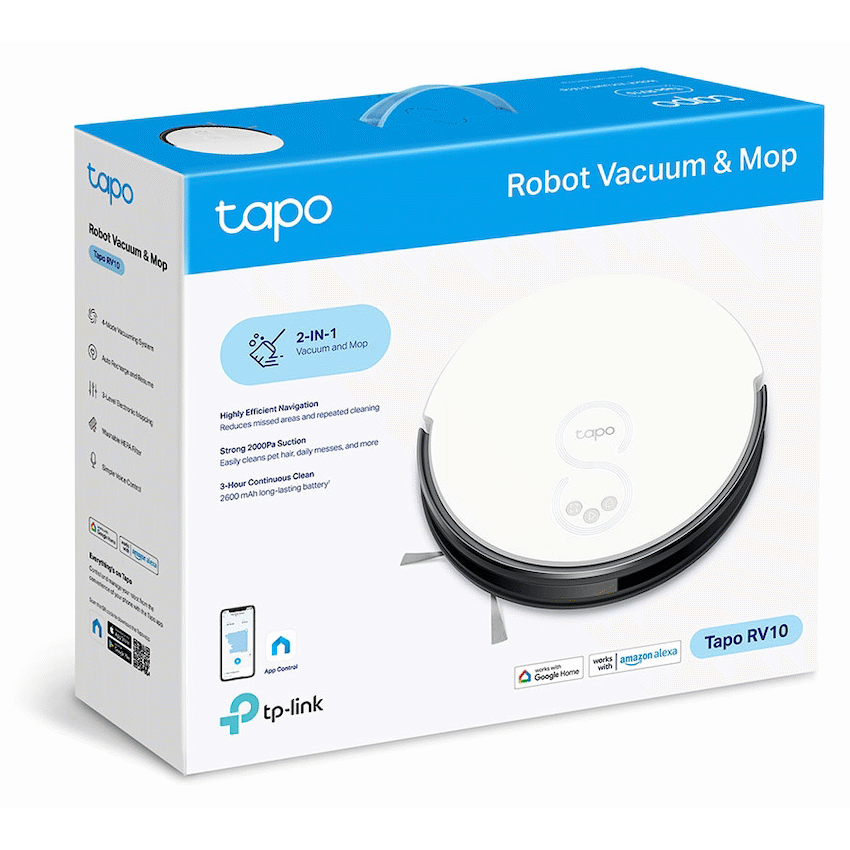 TP-Link Tapo RV10 Robot Vacuum and Mop, Gyroscope, 2600 mAh, 300 ml