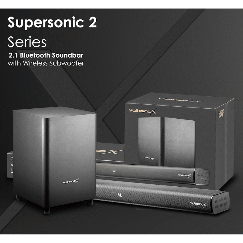 VolkanoX Supersonic 2 Series 2.1 200w Soundbar System with Wireless Subwoofer - Black