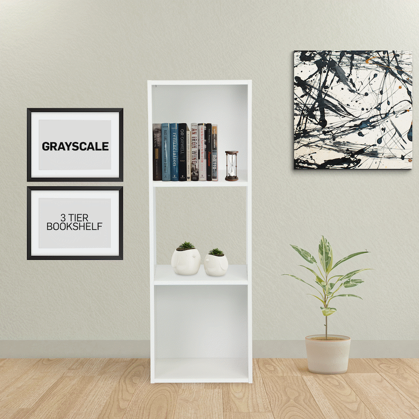 Everfurn Grayscale 3 Tier Bookshelf White, High Pressure Laminate