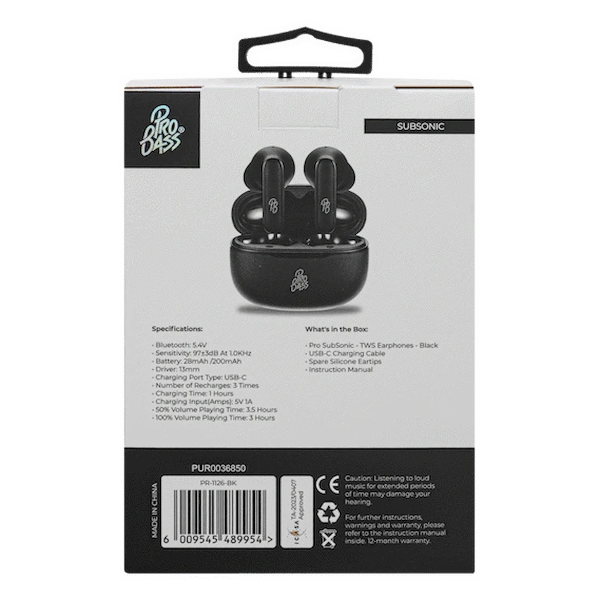 ProBass SubSonic TWS Earphone - Black