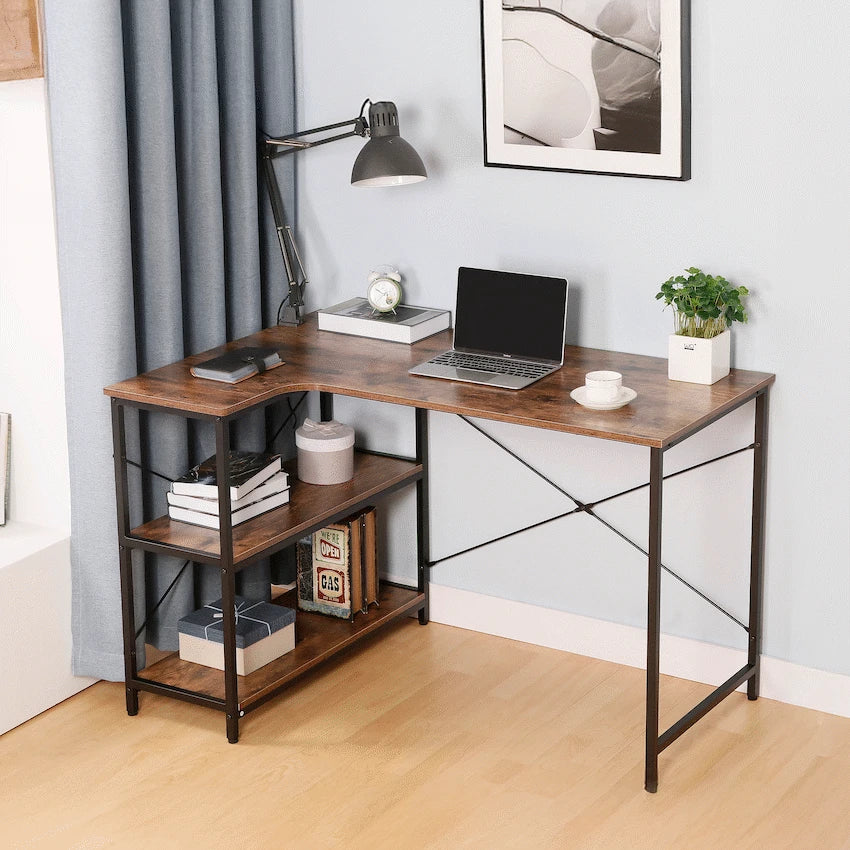 Everfurn Anthony L-Shaped Corner Work Desk - Steel Frame