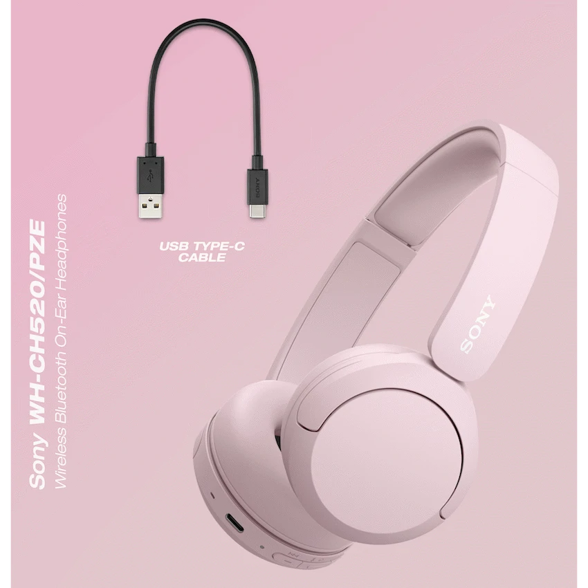 Sony WH-CH520 (Pink) Bluetooth On-Ear Headphones