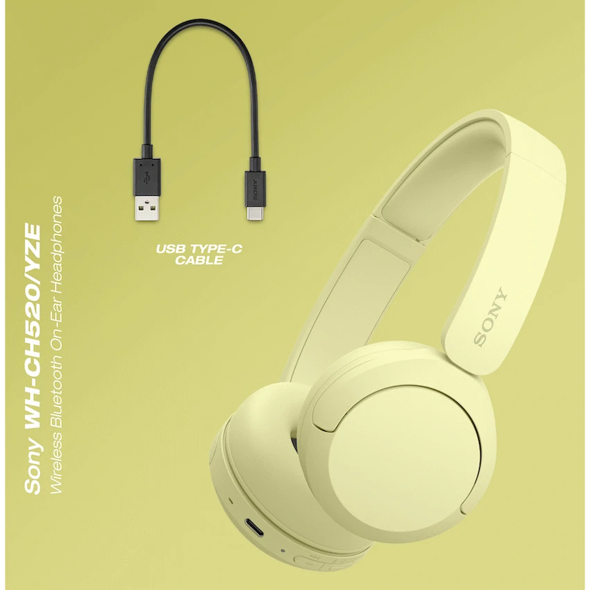 Sony WH-CH520 (Yellow) Bluetooth On-Ear Headphones