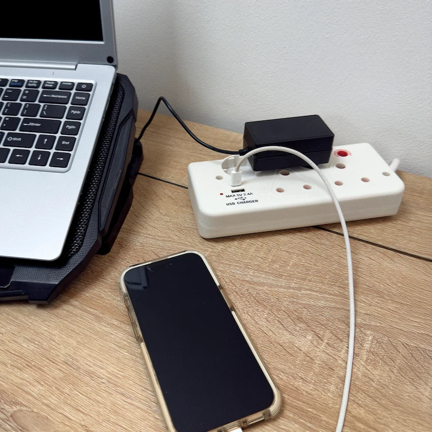 Ellies 4-Way Surge Multiplug with USB-A+USB-C 0.5m - WT
