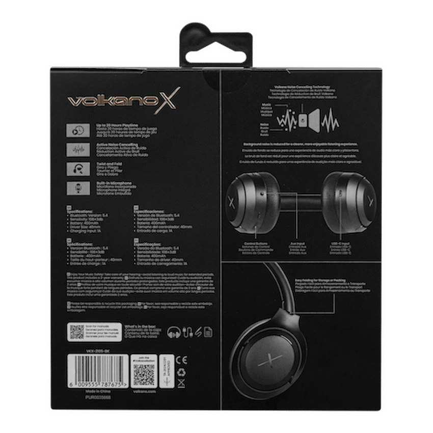 VolkanoX VXH100 Bluetooth Headphones with ANC - Black