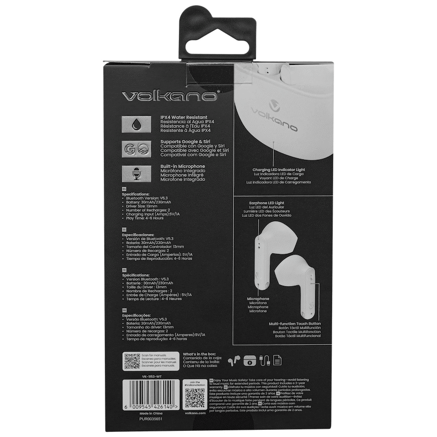 Volkano Sleek Series TWS Earphones - White