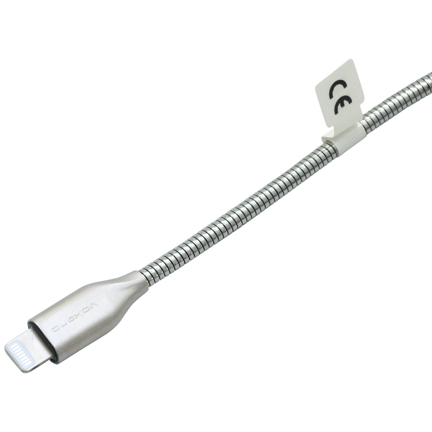 Volkano Iron Series Round Metallic Spring MFI Lightning Cable 1.2m - Silver