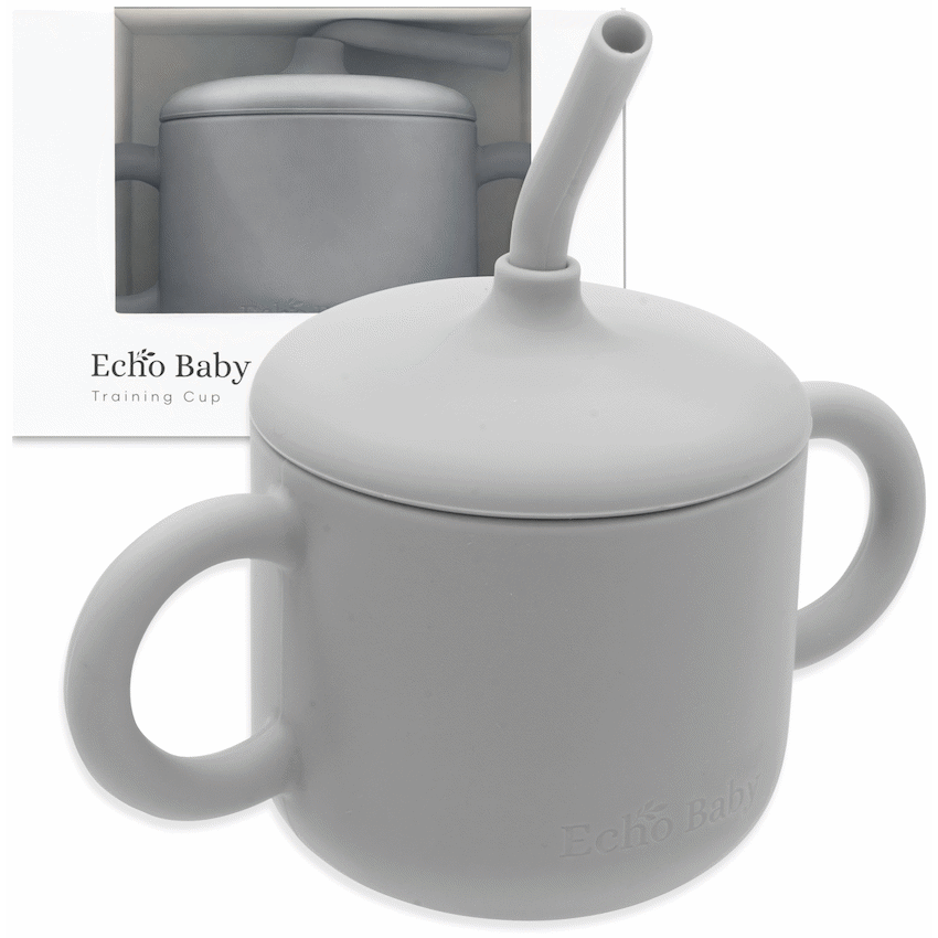 Echo Baby Silicone Training Cup with Straw - Stone