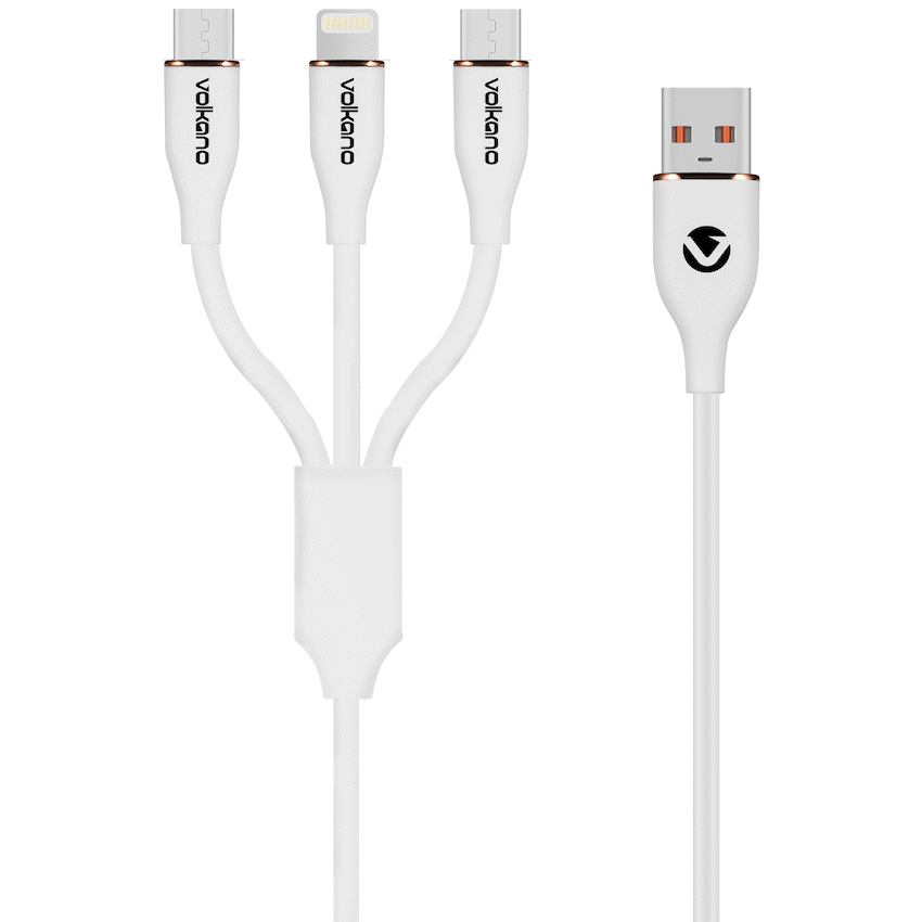 Volkano Flexi Series 3-in-1 Charging Cable - White