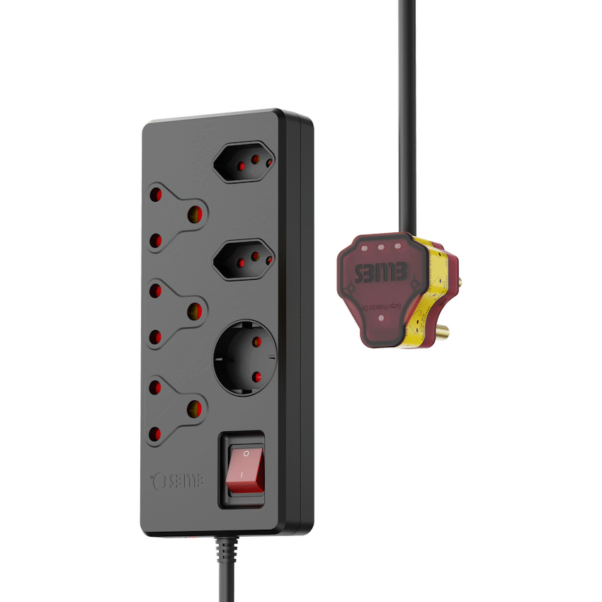 Ellies 6 way High Surge Multiplug 0.5M - BK