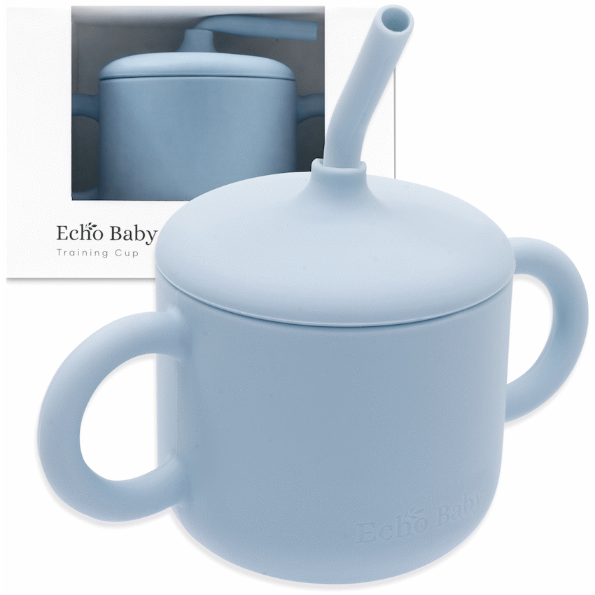 Echo Baby Silicone Training Cup with Straw - Powder Blue