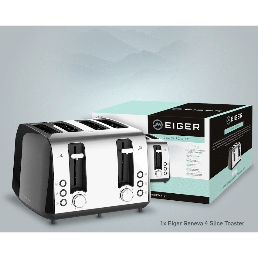 EIGER GENEVA 4 SLICE STAINLESS STEEL TOASTER - BLACK