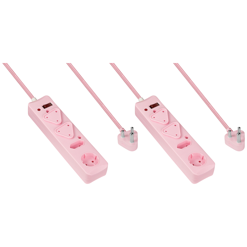 SWITCHED 4 Way Surge Multiplug 0.5M Braided Cord Pink