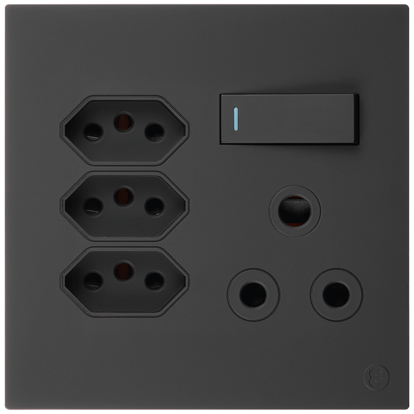 Ellies 4 Way (1x 3 Pin; 3x SANS 164-2) Single Switch Socket 4x4 (100mmx100mm) -BK