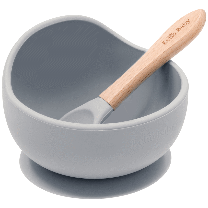 Echo Baby Silicone Suction Bowl and Spoon Set - Stone