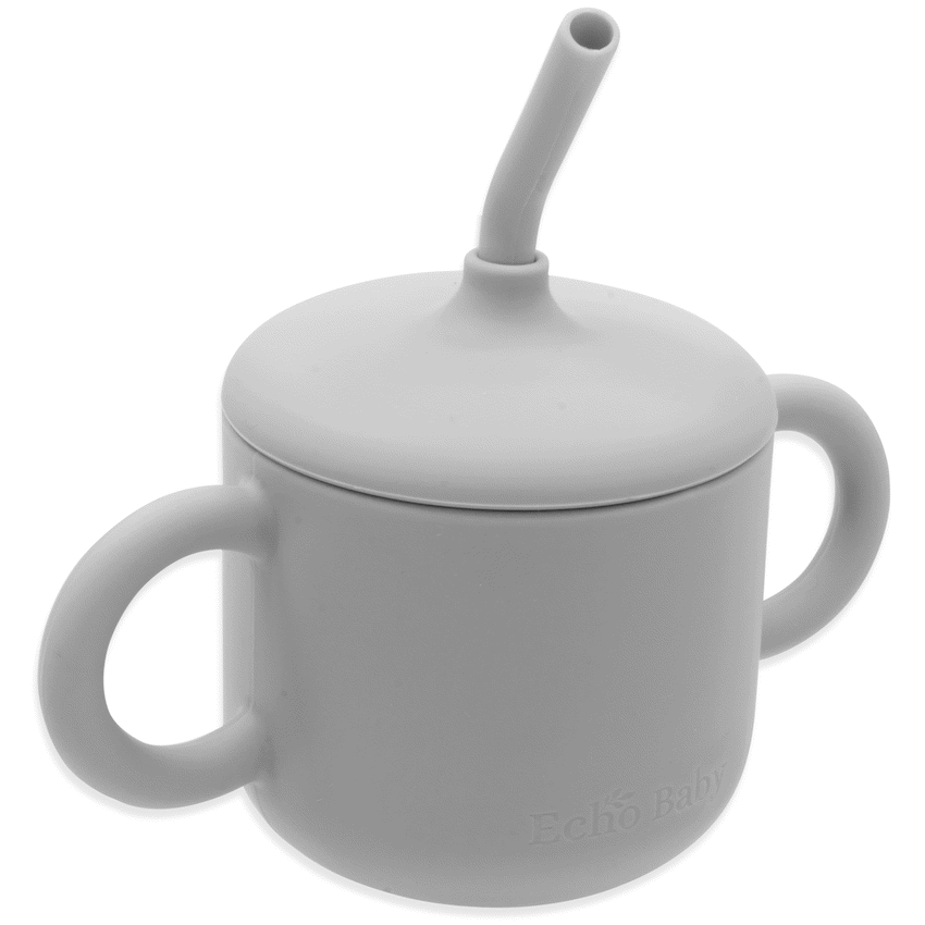 Echo Baby Silicone Training Cup with Straw - Stone