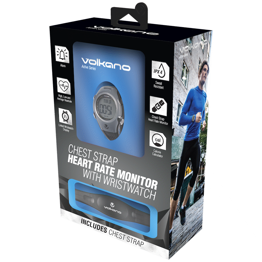 Volkano Active series chest strap heart rate monitor with wristwatch - black/grey