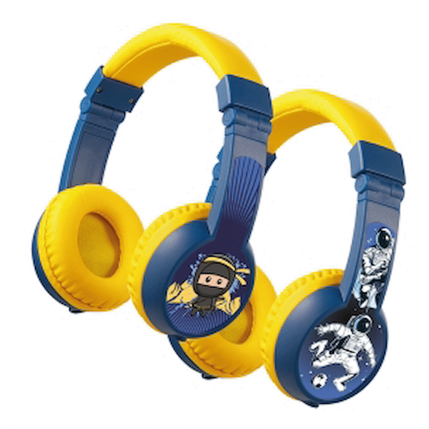 Volkano Sidekick Series Wired Kiddies Headphones with Share Port - Yellow/Blue