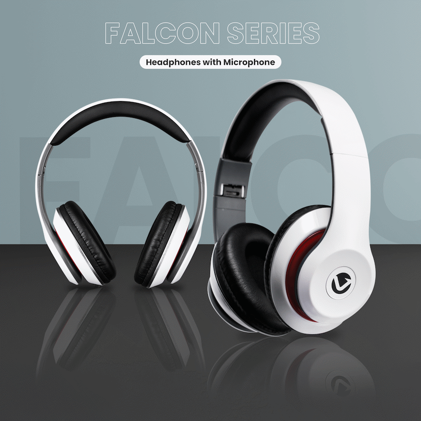 Volkano Falcon Series Headphones with Microphone - White