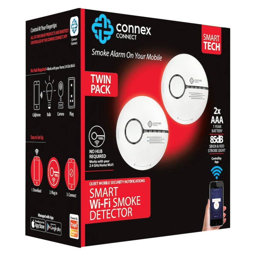 Smart Wi-Fi Smoke Detector Alarm Twin Pack