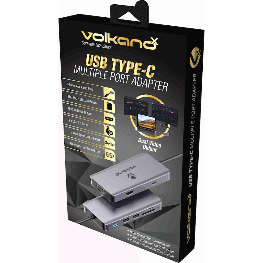 VolkanoX Core Interface Series USB Type-C - HDMI + VGA + 3x USB + Card Reader + Audio + PD