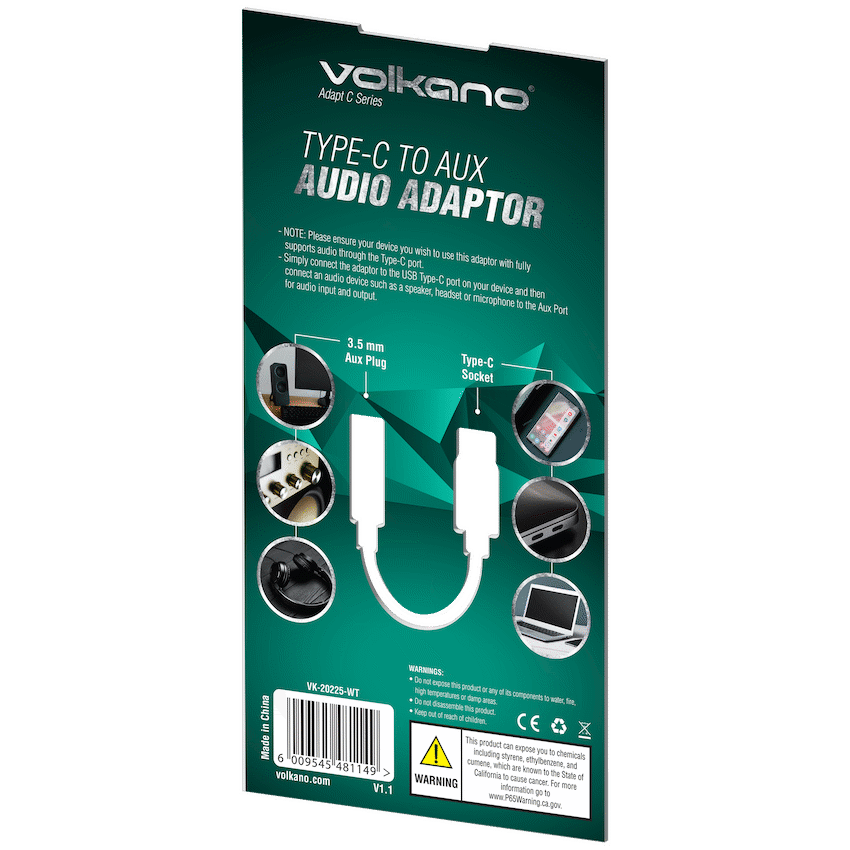 Volkano Adapt C Series Type-C to AUX Audio Adaptor