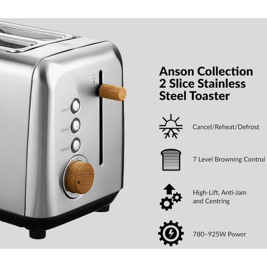 Boden Stark Anson Collection 2-Slice Stainless Steel Toaster