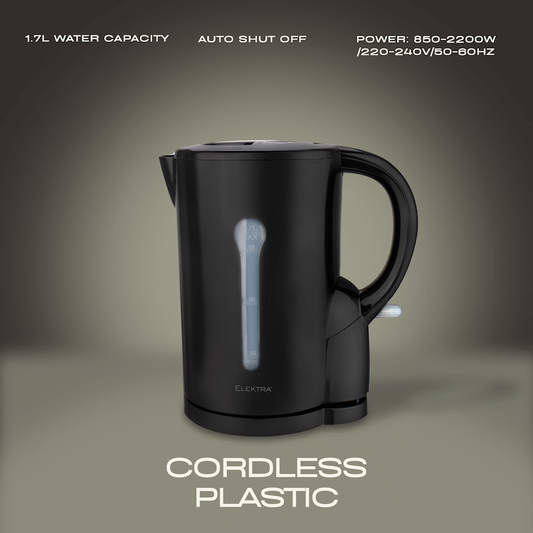 Elektra 1.7l Plastic Cordless Kettle - Black