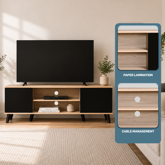 Everfurn Laurel TV Stand 1600w, Two Cupboards - Black