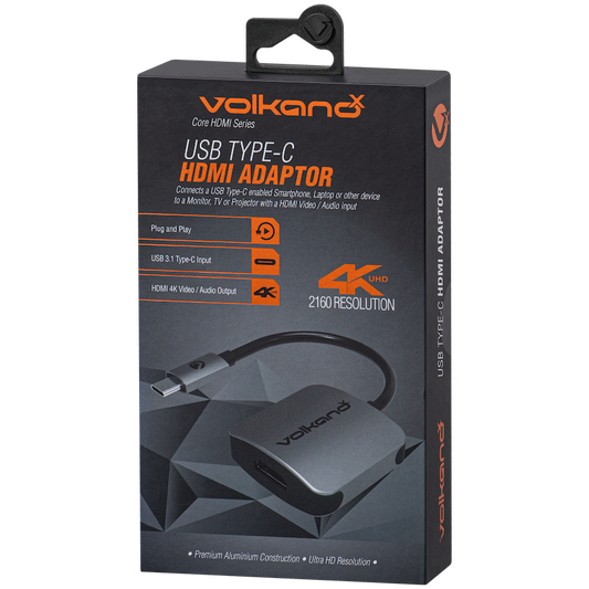 VolkanoX Core HDMI Series USB Type-C to 4K HDMI Converter - 10cm - Charcoal