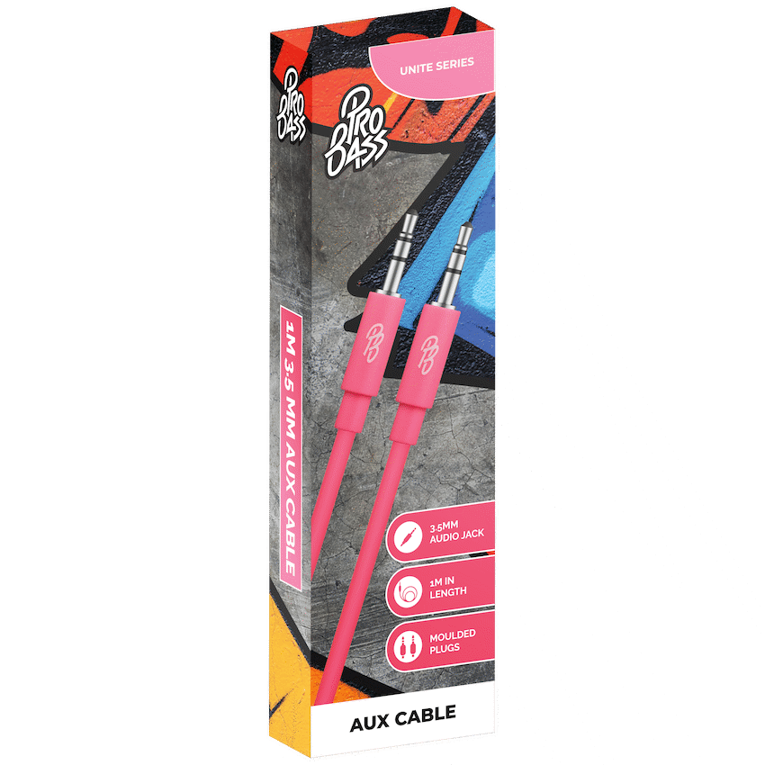 Pro Bass Unite Series - Boxed Auxiliary Cable - Pastel Pink 1m
