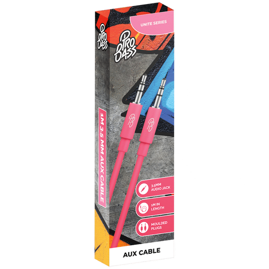 Pro Bass Unite Series - Boxed Auxiliary Cable - Pastel Pink 1m