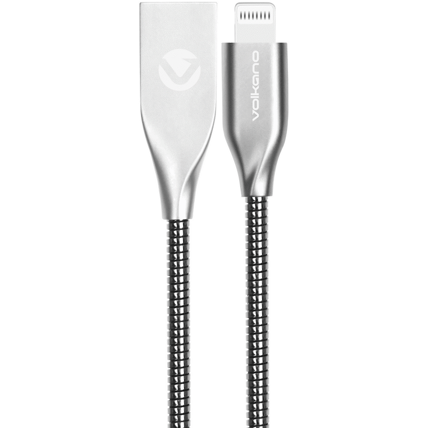 Volkano Iron Series Round Metallic Spring MFI Lightning Cable 6ft - Silver