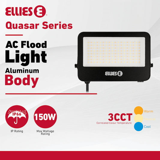 Ellies Quasar Series 150W AC Flood Light with 3CCT -BK