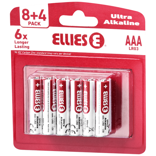 Ellies Ultra Series - Alkaline Batteries AAA 8+4 Value Pack - WT
