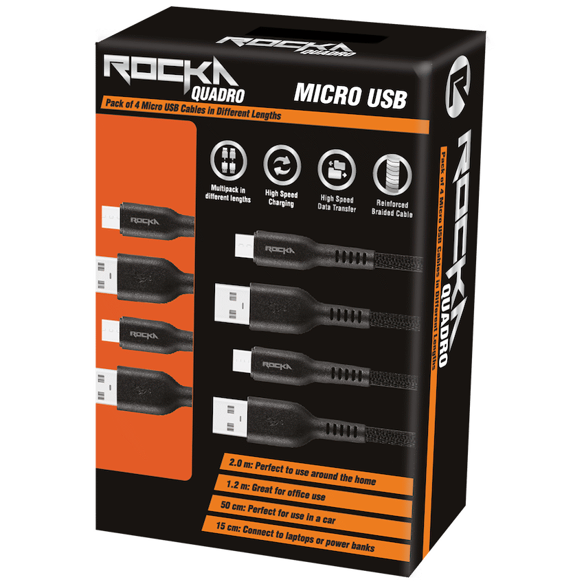 Rocka Quadro Series Micro USB 4 Cable Pack - Black