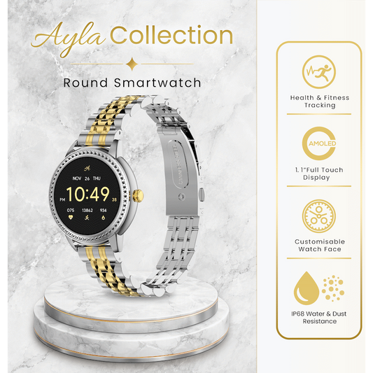Volkano Ayla Collection Round Smartwatch With 2 Colour Metal link Strap