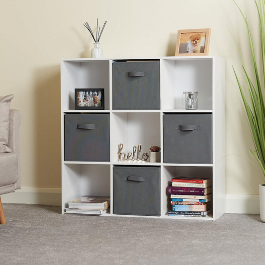 Everfurn Ninefold Bookshelf with 5 Storage Bins