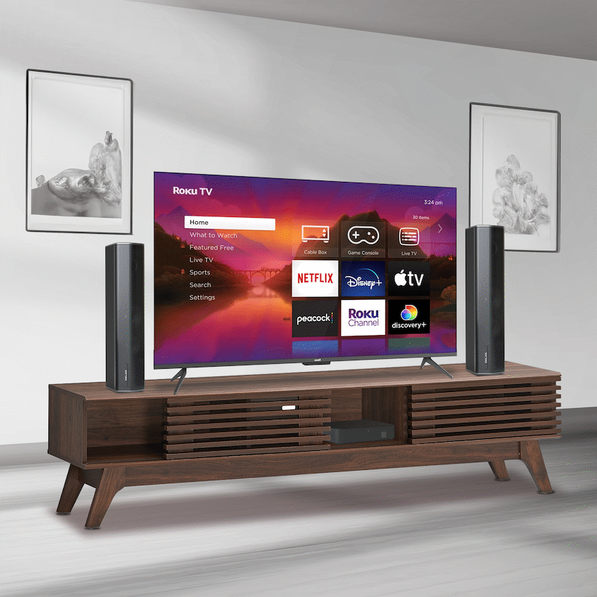 Everfurn Catalina Large TV Stand, High-Pressure Laminate, Solid Wood Legs, with Storage