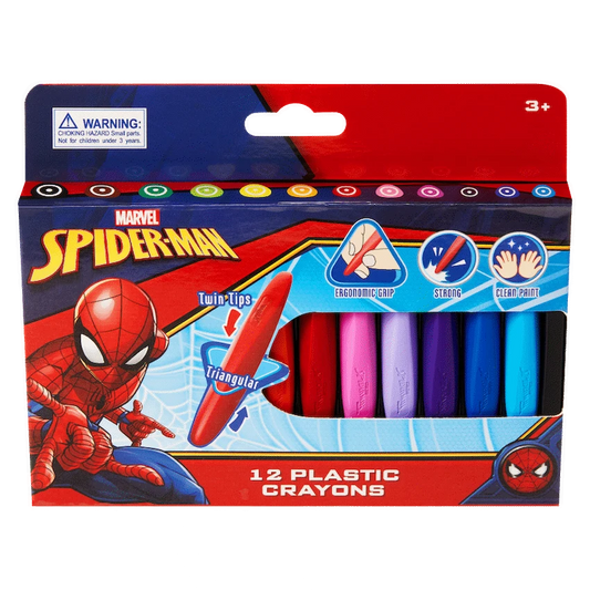 Spider-Man 12 Plastic Crayons Twin Tip Triangular - Multi