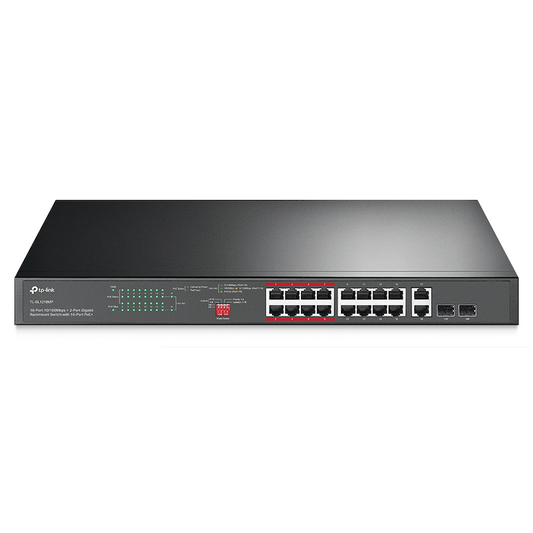 TP-Link TL-SL1218MP 16-Port 10/100Mbps + 2-Port Gigabit Rackmount Switch with 16-Port PoE+