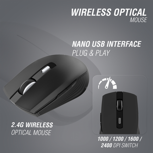 VolkanoX Uranium Series 6 Button Wireless Mouse - Black