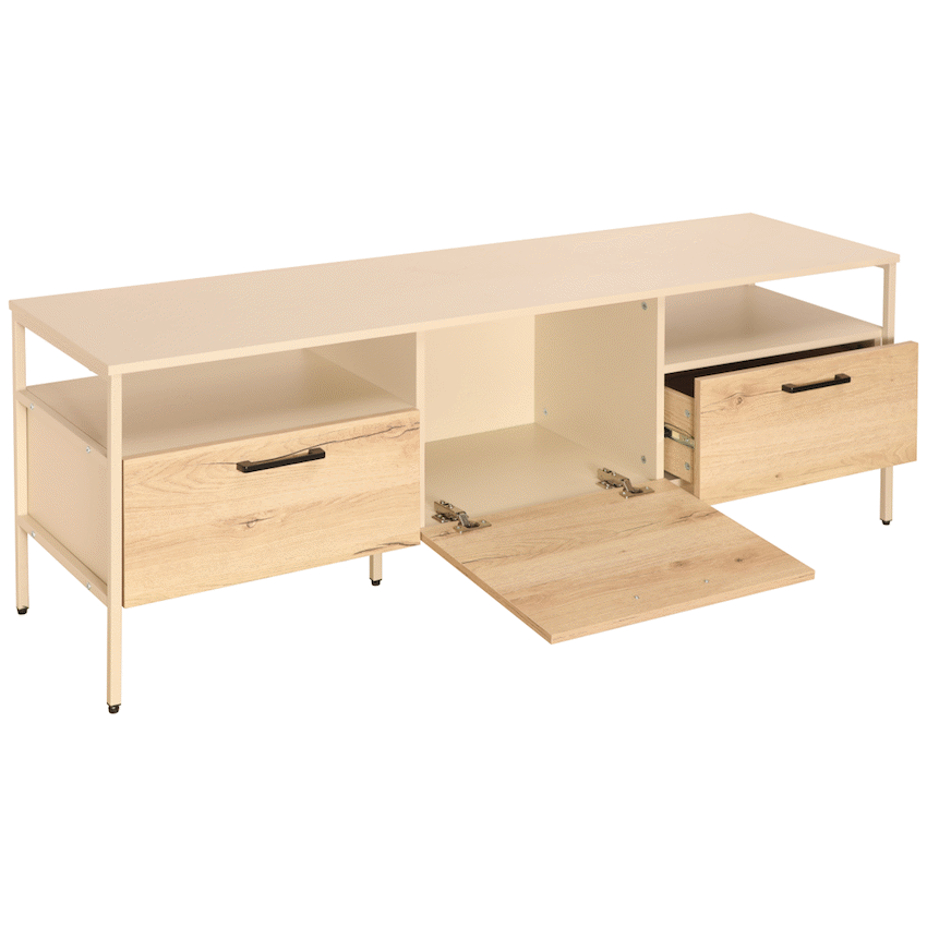 Everfurn Ellen TV Stand - Melamine - Powder-Coated Steel Frame - 2 Drawers - Storage Cabinet
