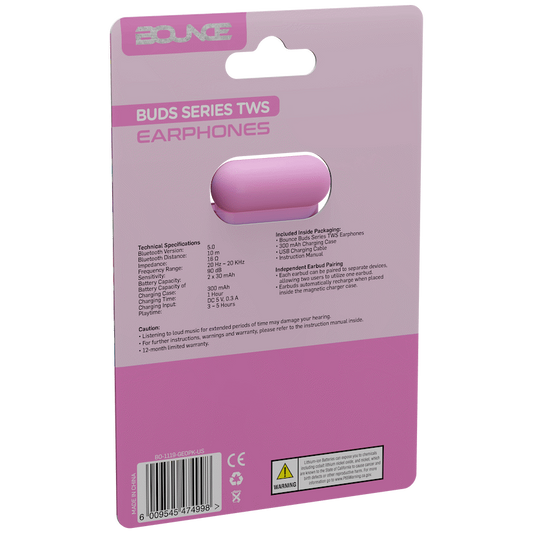 Bounce Buds Series True Wireless Earphones - Geo Pink