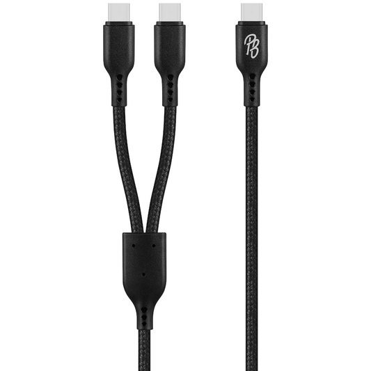 Pro Bass Cord Series 1.2m 15w USB-C to 2x USB-C Braided - Black