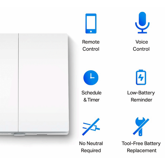 TP-Link Tapo S220 Smart 868mhz Light Switch 2-Gang 1-Way, No Neutral Required
