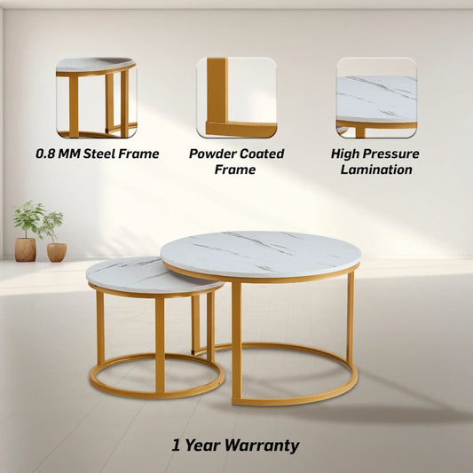 Everfurn Nile Nesting Coffee Table - White & Gold (2 Pc)