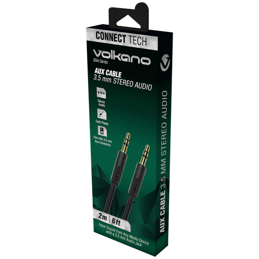 Volkano Slim Series Aux Cable 2m - Black