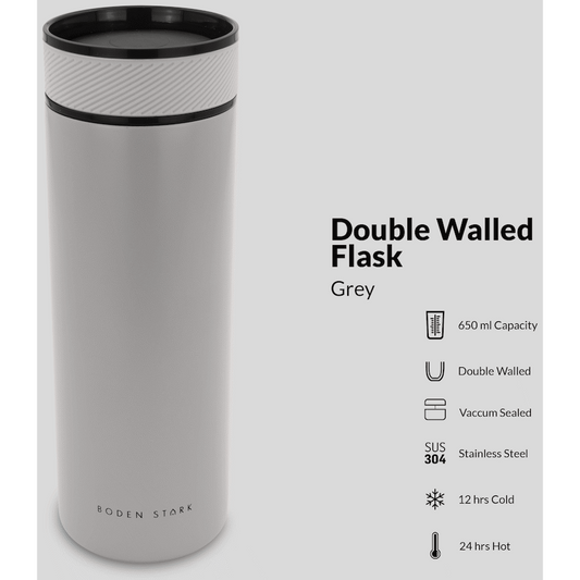 Boden Stark 650ml Double-Walled Flask - Grey